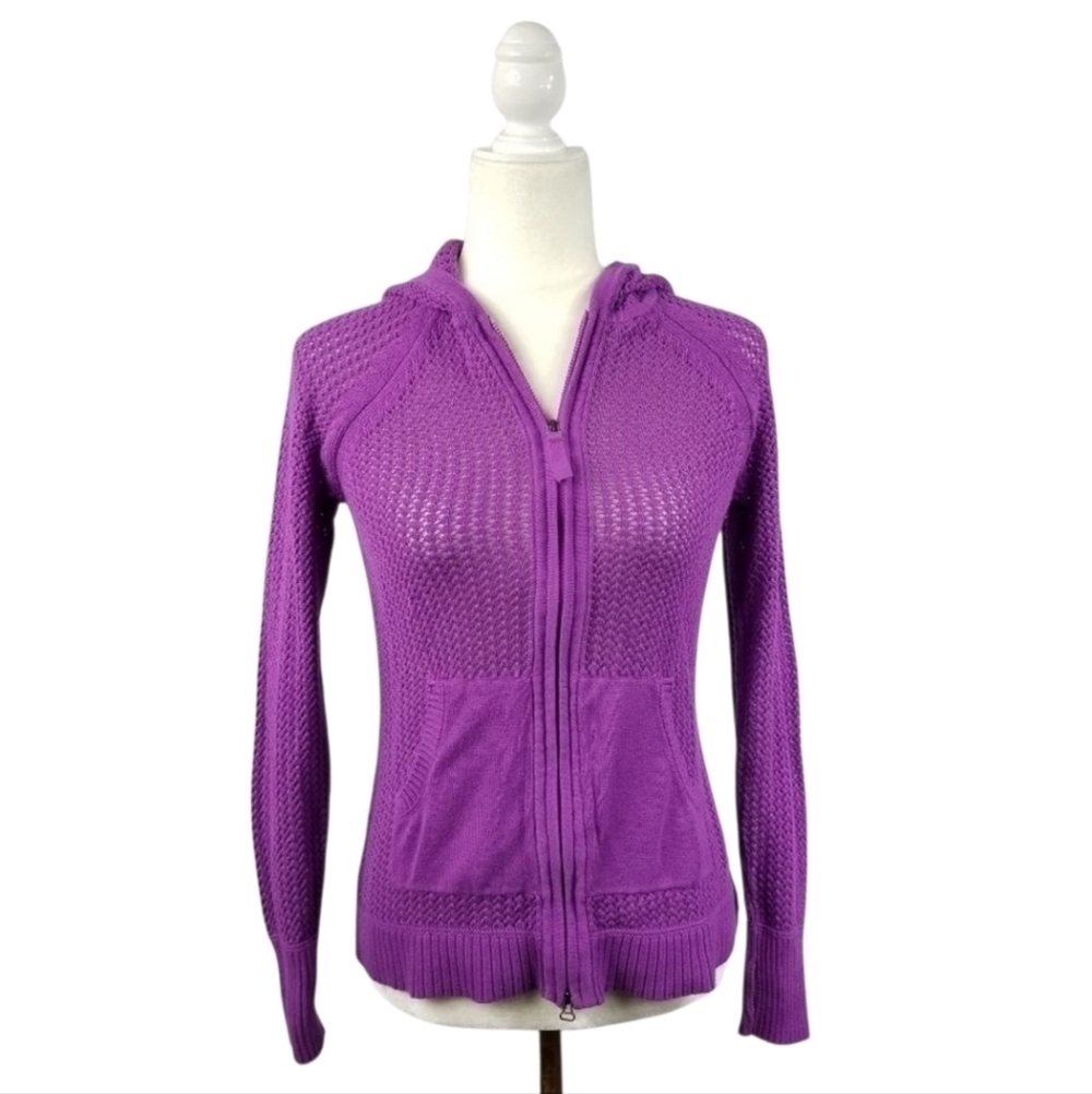 Athleta Sunscape purple zip up open knit hoodie sweater women's size S